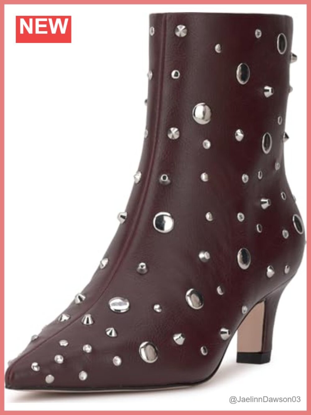 Studded Kitten Heel Snip Toe Bootie Ankle High Faux Leather